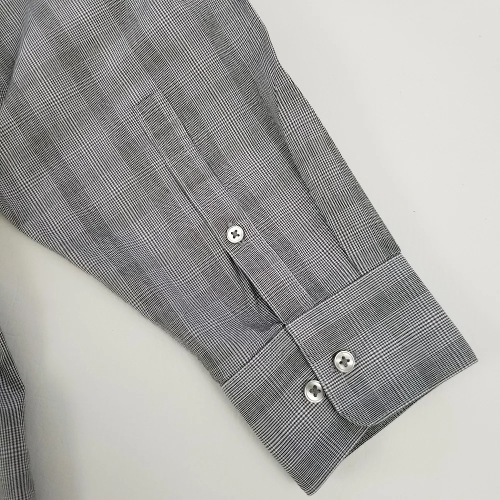 Calvin Klein shirt mens gray glen check plaid regular fit size XL  17 34/35 - Picture 5 of 7